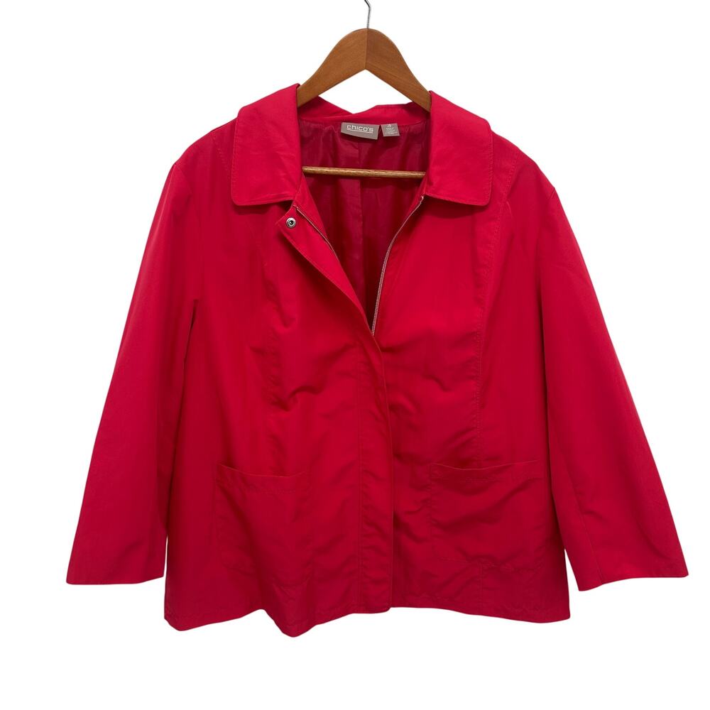 CHICO'S Berry Pink Collared Full Zip Lighweight Jacket // XL